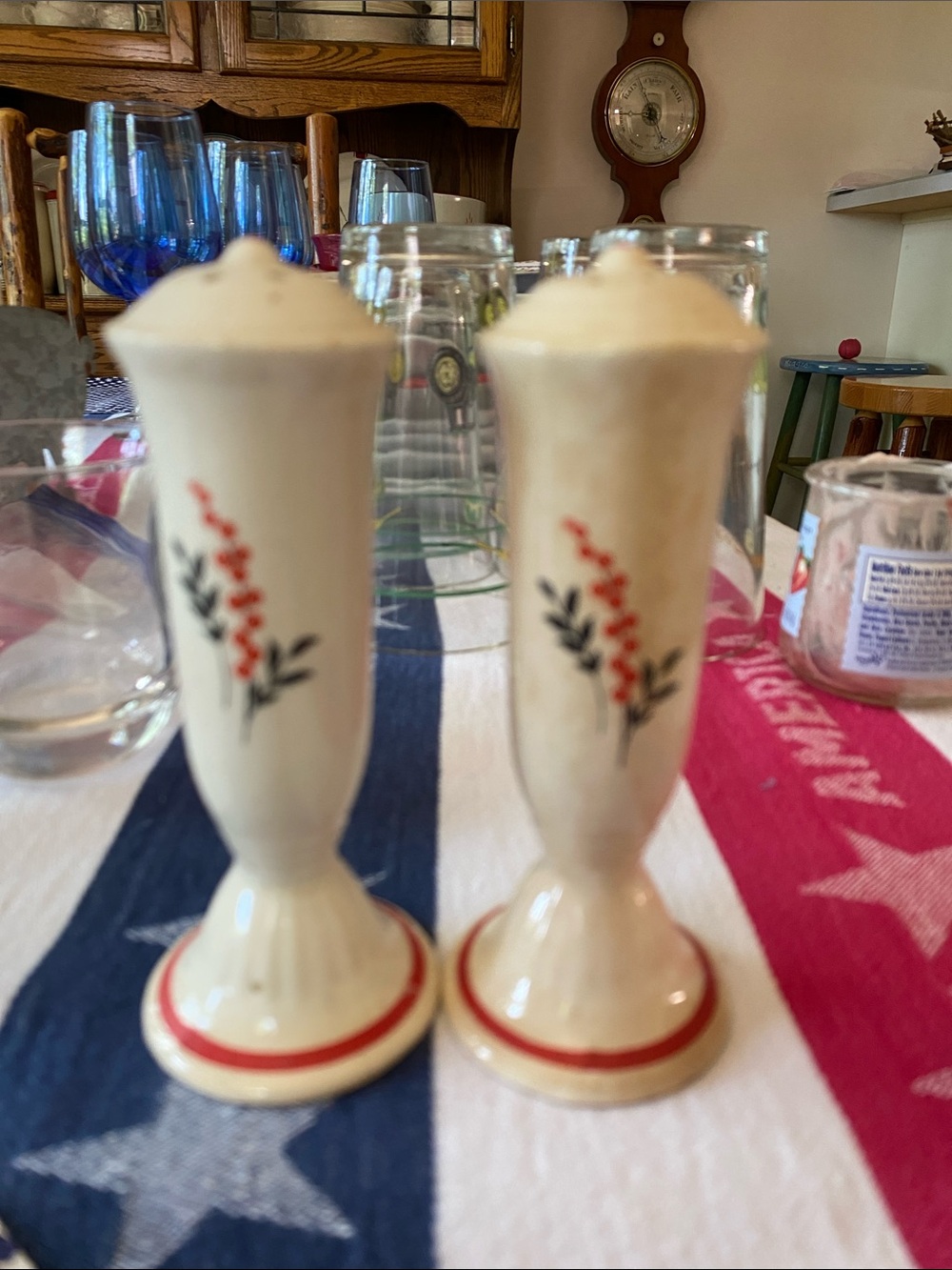 Vintage Cream color porcelain Salt and Pepper Shakers with Red Berry Design